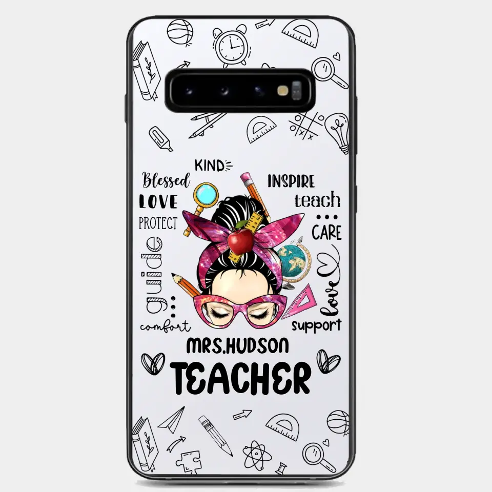 Messy Bun Teacher Typography Personalized Space Phone case