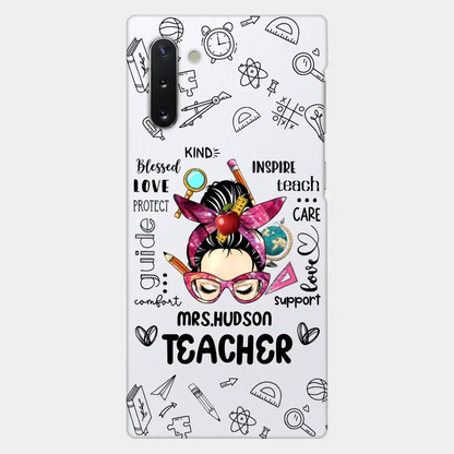 Messy Bun Teacher Typography Personalized Space Phone case