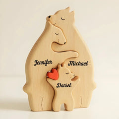 We Are One - Family Personalized Custom Bear Shaped Wooden Art Puzzle - Wooden Pet Carvings