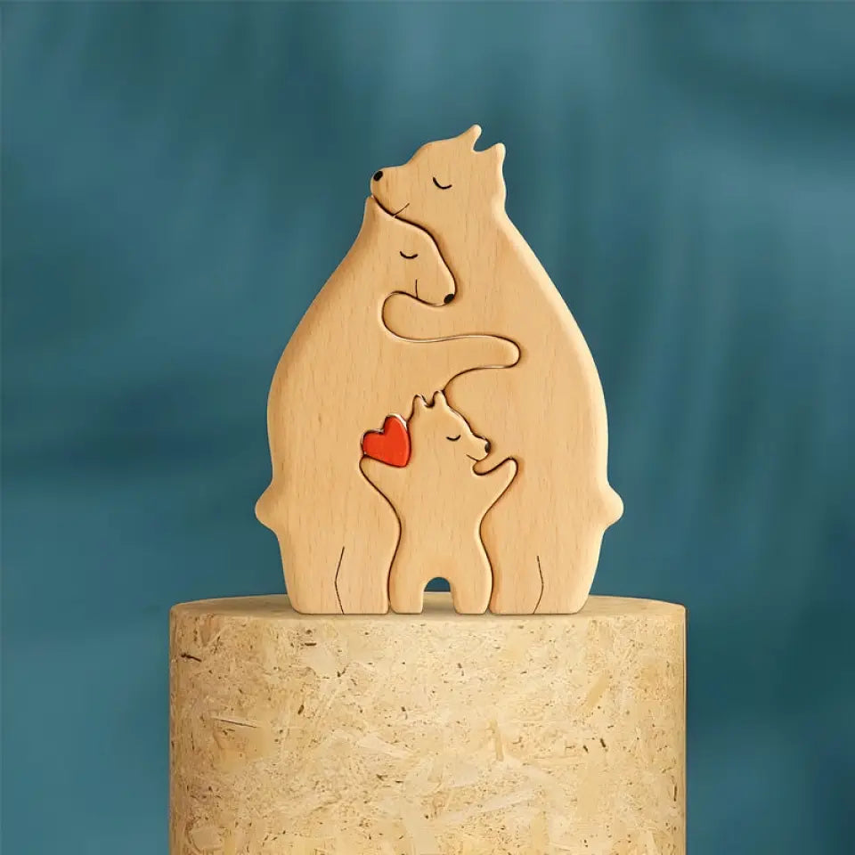 We Are One - Family Personalized Custom Bear Shaped Wooden Art Puzzle - Wooden Pet Carvings