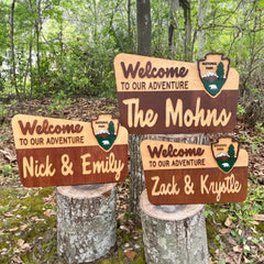 Welcome To Our Adventure - Personalized Door Sign 2 Layer, Camping Decoration