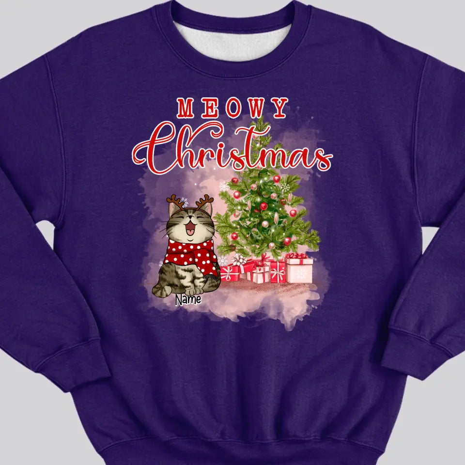 Meowy Christmas, Christmas Tree & Gifts, Personalized Cat Breeds Sweatshirt, Sweatshirt For Cat Lovers