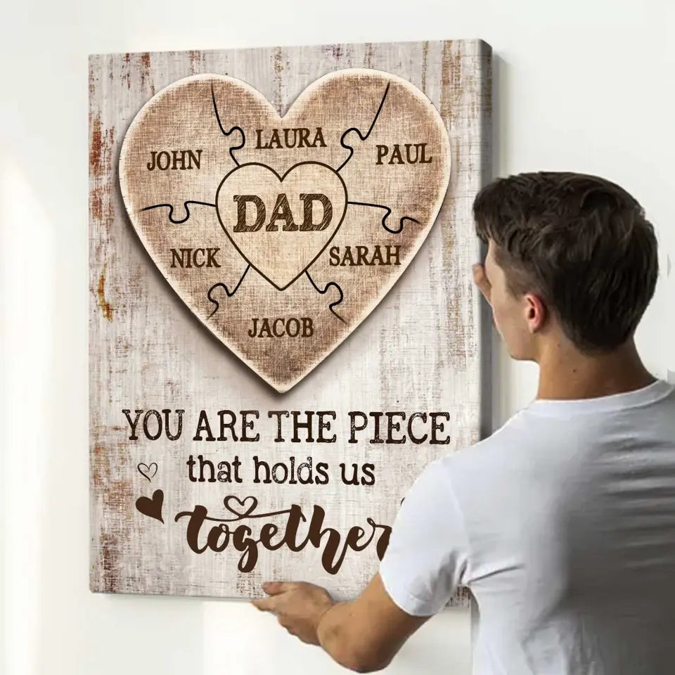 Christmas Gift for Dad,Personalized Dad Puzzle Poster, Dad You Are the Piece that Holds Us Together, Dad Sign With Kids Names