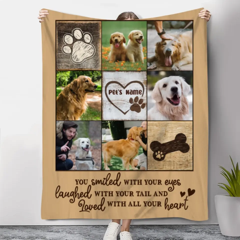 Personalized Photo Dog Blanket, Pet Loss Gifts, You Smiled With Your Eyes