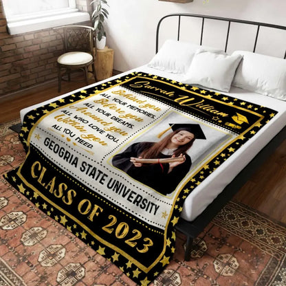 Customized Behind You All Your Memories Blanket, University Graduation Gifts For Her 2023, Graduation Blanket With Picture