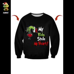 My Kid Stole My Heart, Gift For Family, Personalized Shirt, Green Monster Kids Shirt, Christmas Gift