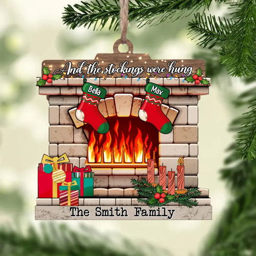 And The Stockings Were Hungs Wooden Christmas Ornament, Personalized Christmas Shaped Ornament