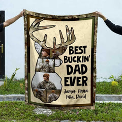 Best Buckin’ Dad Ever Personalized Blanket, Father’s Day Gifts For Hunting Dads, Deer Hunting Dad Gift