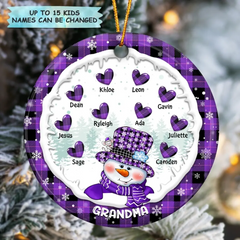 Grandma Snowman Christmas- Personalized Ceramic Ornament - Gift For Grandma