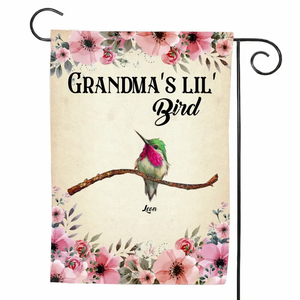 Personalized Grandma's Lil' Birds Garden Flag Printed