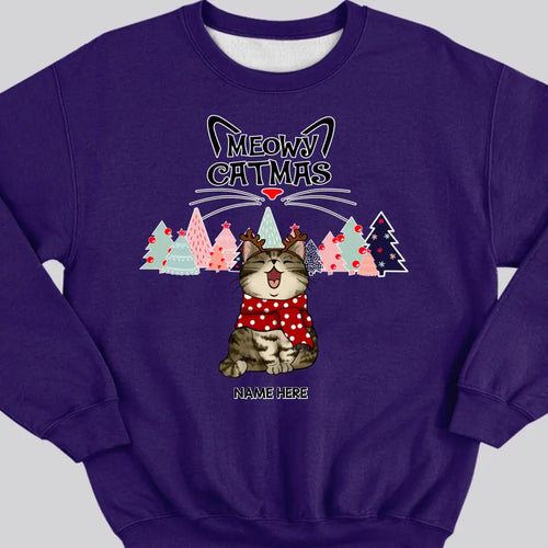 Meowy Catmas, Christmas Tree, Personalized Christmas Cat Breeds Sweatshirt, Sweatshirt For Cat Lovers