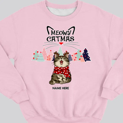 Meowy Catmas, Christmas Tree, Personalized Christmas Cat Breeds Sweatshirt, Sweatshirt For Cat Lovers