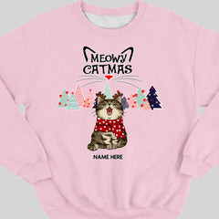 Meowy Catmas, Christmas Tree, Personalized Christmas Cat Breeds Sweatshirt, Sweatshirt For Cat Lovers