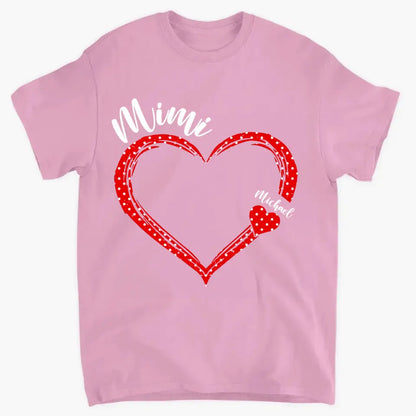 Personalized grandma Nana Mommy aunt child name heart-shaped clothes