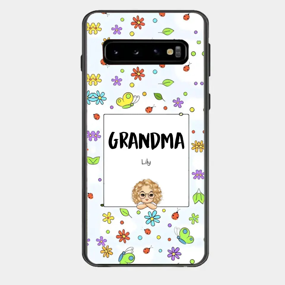 Personalized Grandma with Kids Name Flowers Background Gift For Grandma Phonecase