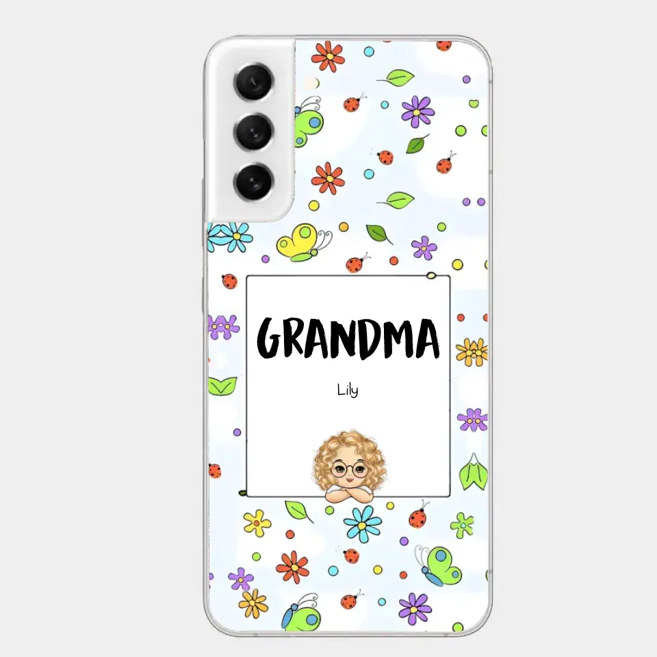 Personalized Grandma with Kids Name Flowers Background Gift For Grandma Phonecase