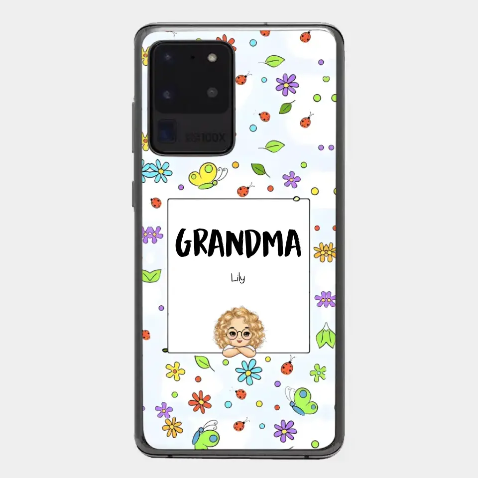 Personalized Grandma with Kids Name Flowers Background Gift For Grandma Phonecase