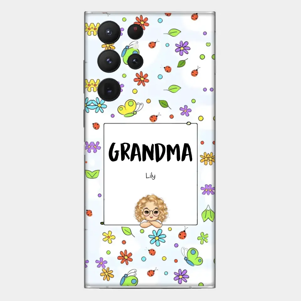 Personalized Grandma with Kids Name Flowers Background Gift For Grandma Phonecase