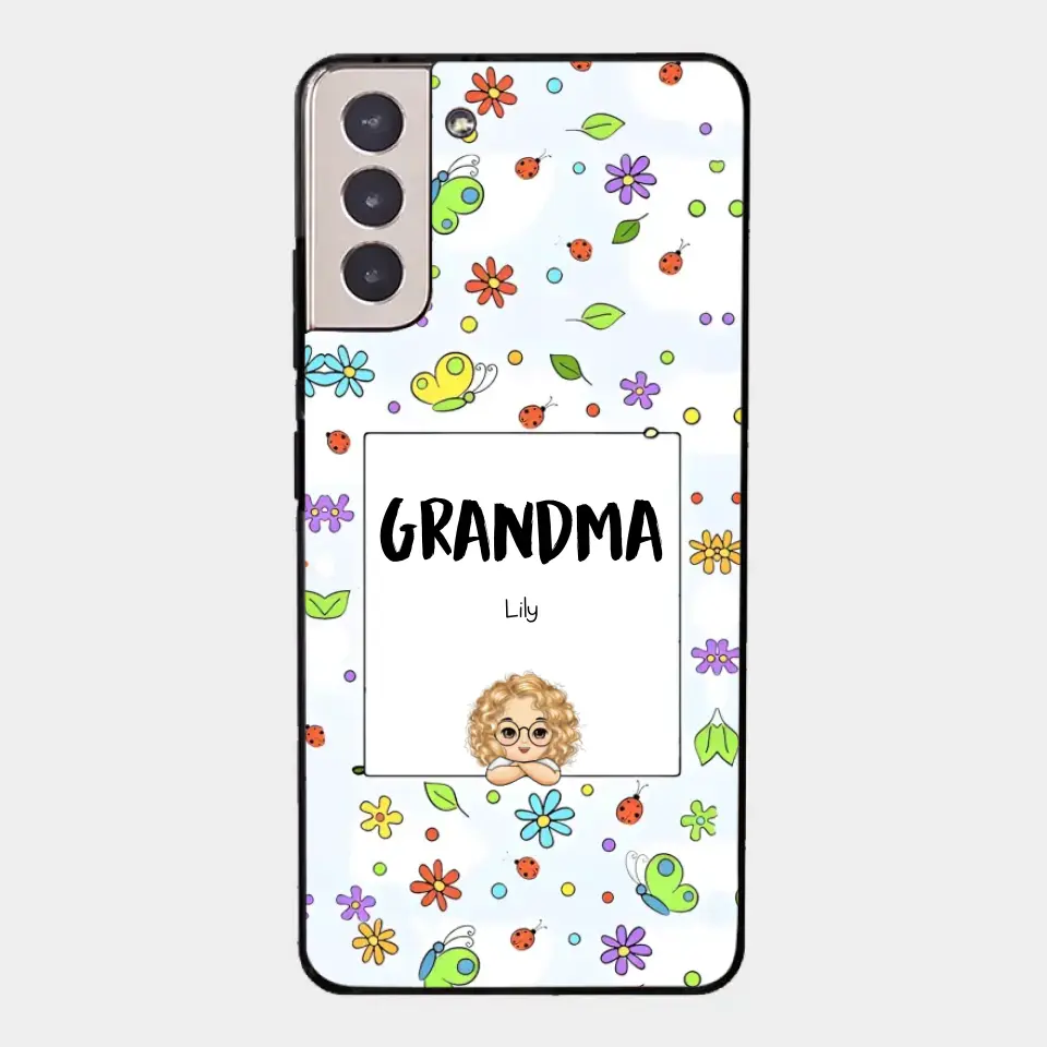 Personalized Grandma with Kids Name Flowers Background Gift For Grandma Phonecase