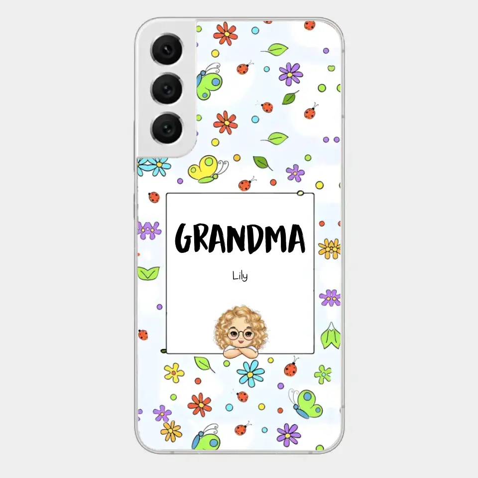 Personalized Grandma with Kids Name Flowers Background Gift For Grandma Phonecase