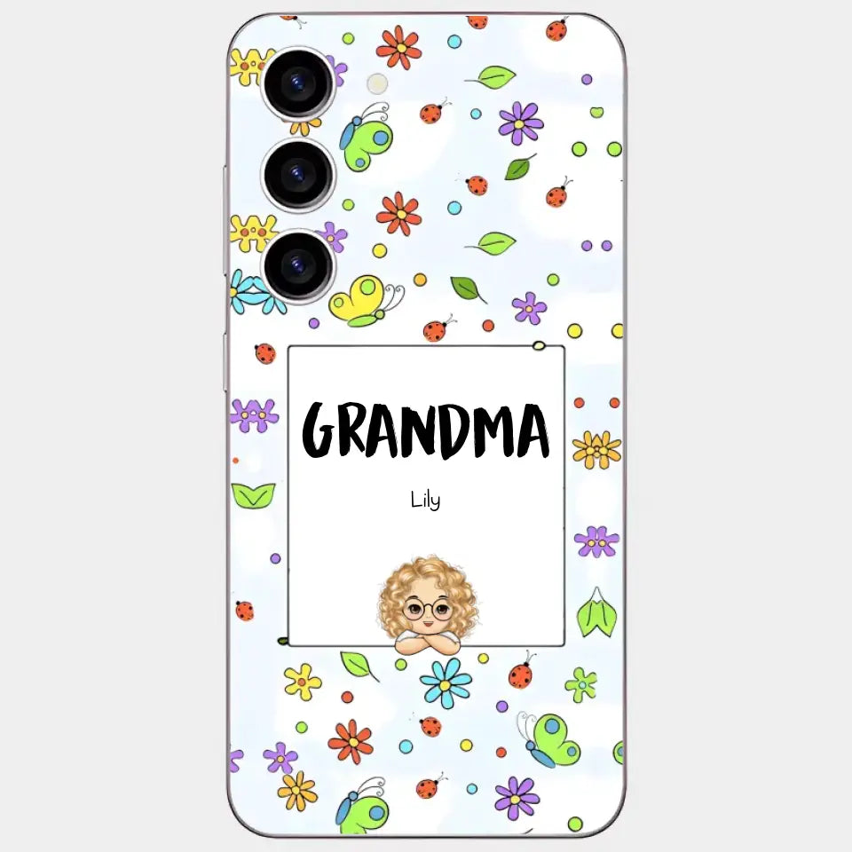 Personalized Grandma with Kids Name Flowers Background Gift For Grandma Phonecase
