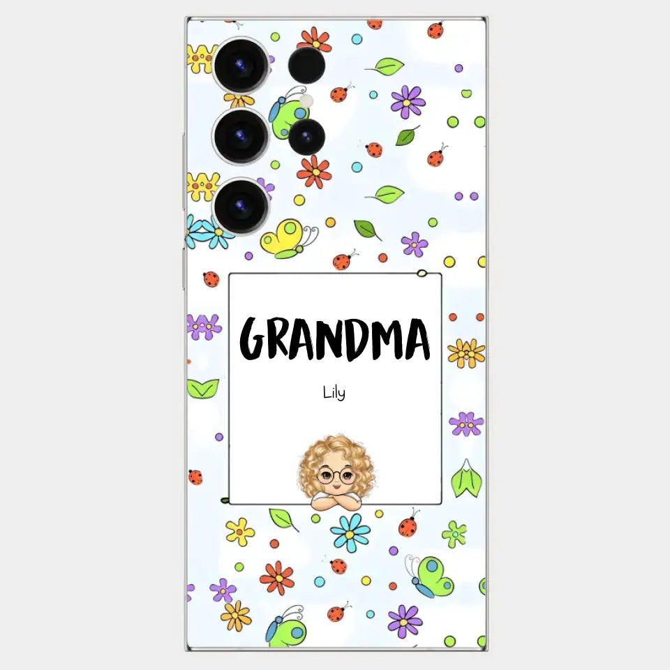 Personalized Grandma with Kids Name Flowers Background Gift For Grandma Phonecase