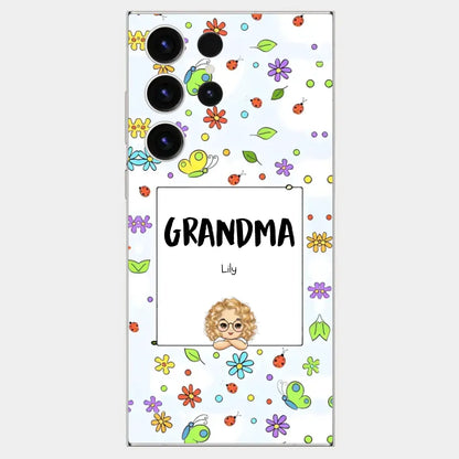 Personalized Grandma with Kids Name Flowers Background Gift For Grandma Phonecase