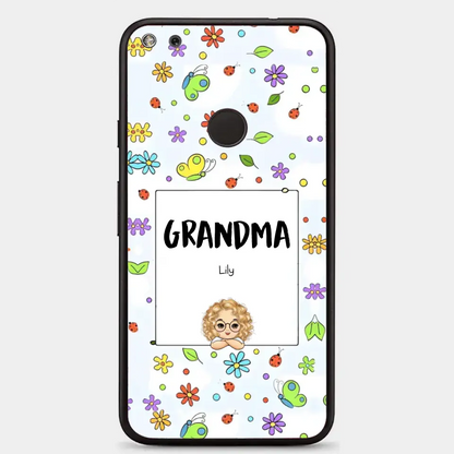 Personalized Grandma with Kids Name Flowers Background Gift For Grandma Phonecase