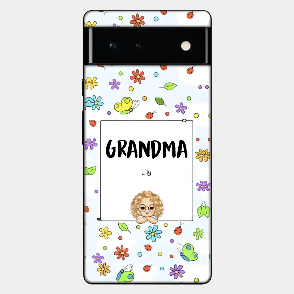 Personalized Grandma with Kids Name Flowers Background Gift For Grandma Phonecase