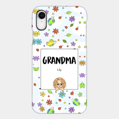 Personalized Grandma with Kids Name Flowers Background Gift For Grandma Phonecase