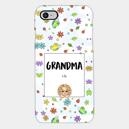 Personalized Grandma with Kids Name Flowers Background Gift For Grandma Phonecase