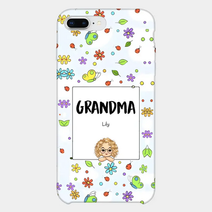 Personalized Grandma with Kids Name Flowers Background Gift For Grandma Phonecase