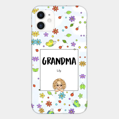 Personalized Grandma with Kids Name Flowers Background Gift For Grandma Phonecase