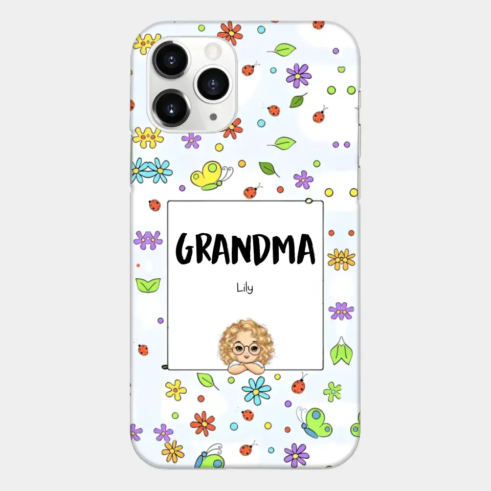Personalized Grandma with Kids Name Flowers Background Gift For Grandma Phonecase