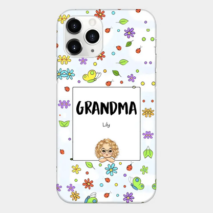 Personalized Grandma with Kids Name Flowers Background Gift For Grandma Phonecase