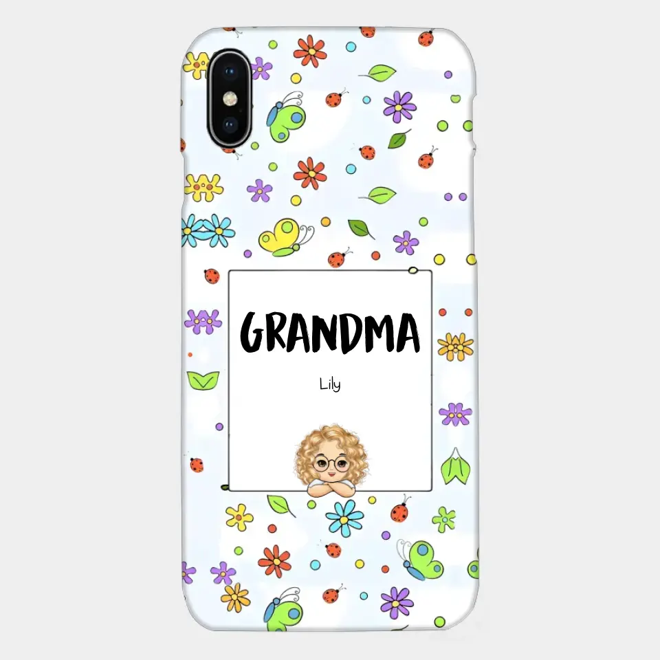 Personalized Grandma with Kids Name Flowers Background Gift For Grandma Phonecase