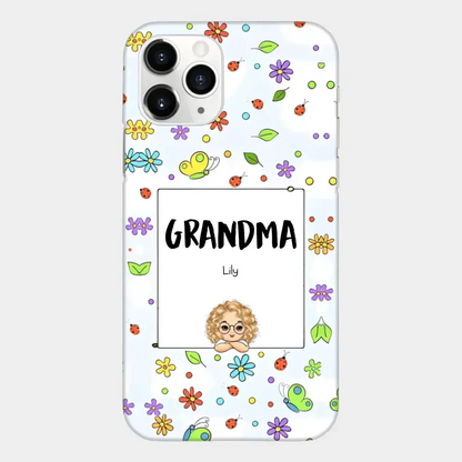 Personalized Grandma with Kids Name Flowers Background Gift For Grandma Phonecase