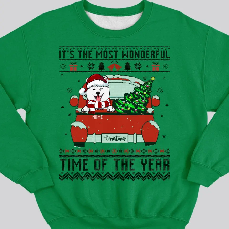 Custom Dog Ugly Christmas Sweater, Its The Most Wonderful Time Of The Year Sweatshirt, Personalized Dog Sweatshirt, Christmas Dog Sweatshirt