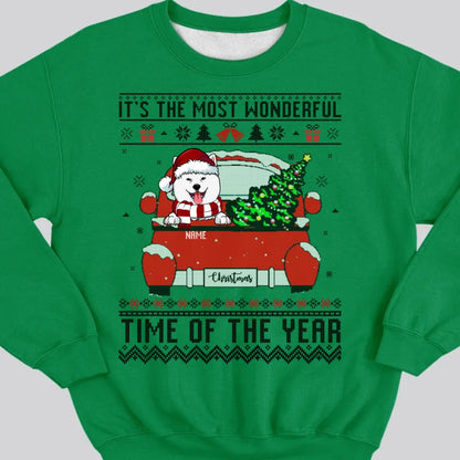 Custom Dog Ugly Christmas Sweater, Its The Most Wonderful Time Of The Year Sweatshirt, Personalized Dog Sweatshirt, Christmas Dog Sweatshirt