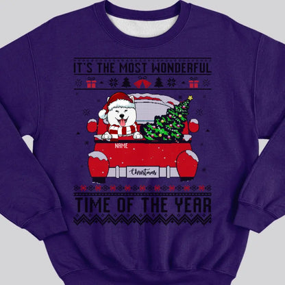 Custom Dog Ugly Christmas Sweater, Its The Most Wonderful Time Of The Year Sweatshirt, Personalized Dog Sweatshirt, Christmas Dog Sweatshirt