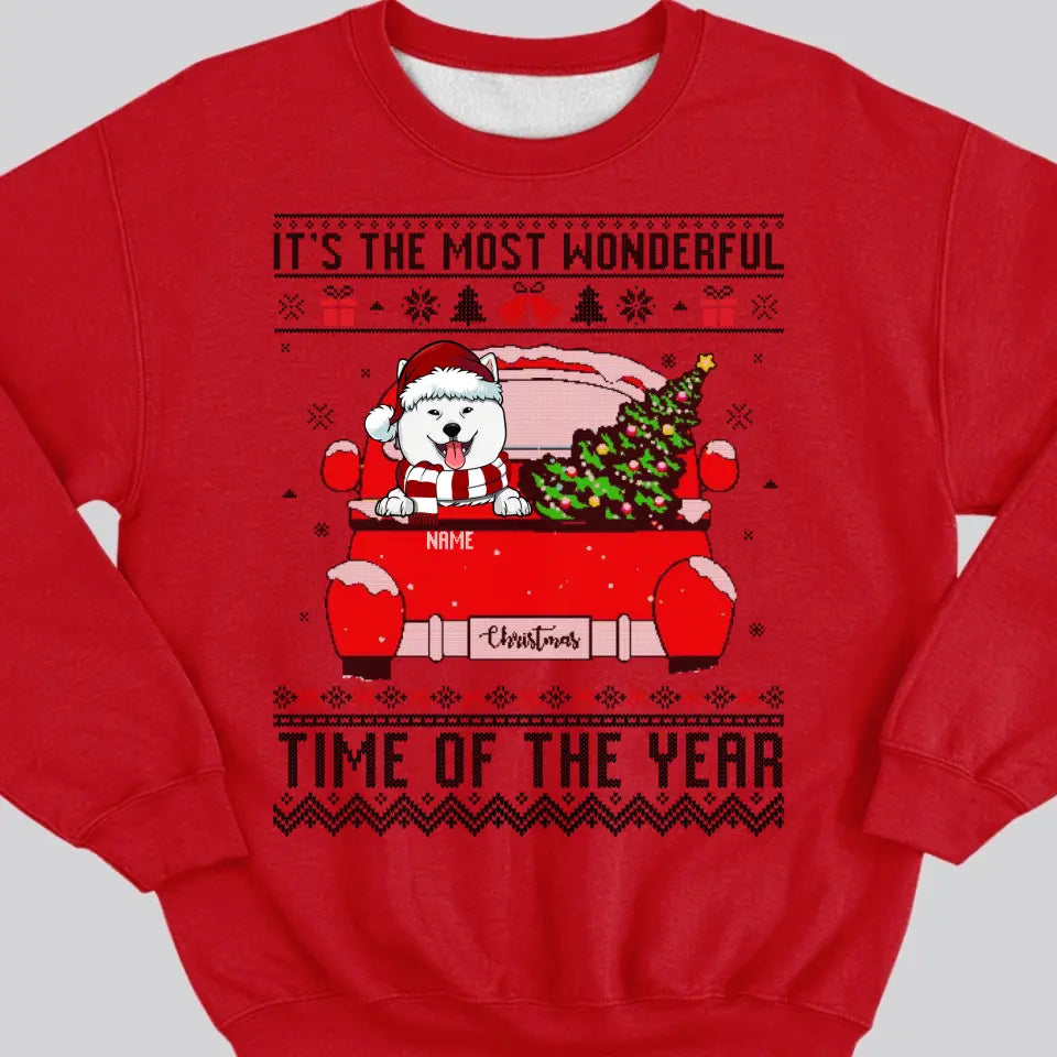 Custom Dog Ugly Christmas Sweater, Its The Most Wonderful Time Of The Year Sweatshirt, Personalized Dog Sweatshirt, Christmas Dog Sweatshirt