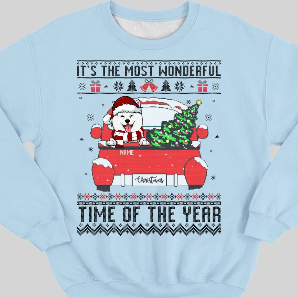 Custom Dog Ugly Christmas Sweater, Its The Most Wonderful Time Of The Year Sweatshirt, Personalized Dog Sweatshirt, Christmas Dog Sweatshirt