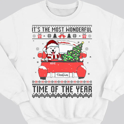 Custom Dog Ugly Christmas Sweater, Its The Most Wonderful Time Of The Year Sweatshirt, Personalized Dog Sweatshirt, Christmas Dog Sweatshirt