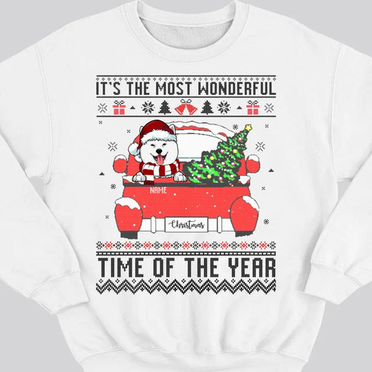 Custom Dog Ugly Christmas Sweater, Its The Most Wonderful Time Of The Year Sweatshirt, Personalized Dog Sweatshirt, Christmas Dog Sweatshirt