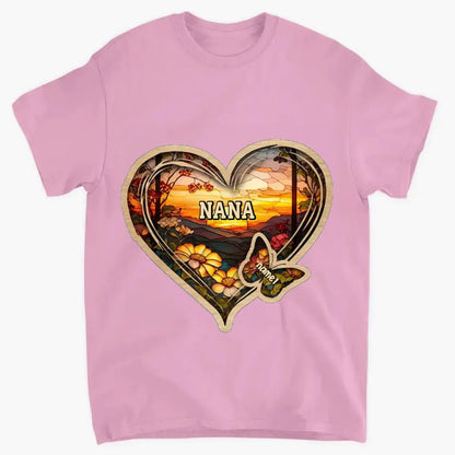 Personalized Christmas Mom and Grandma Butterfly Heart Stained Glass Pattern Clothes