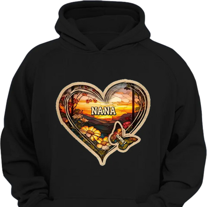 Personalized Christmas Mom and Grandma Butterfly Heart Stained Glass Pattern Clothes