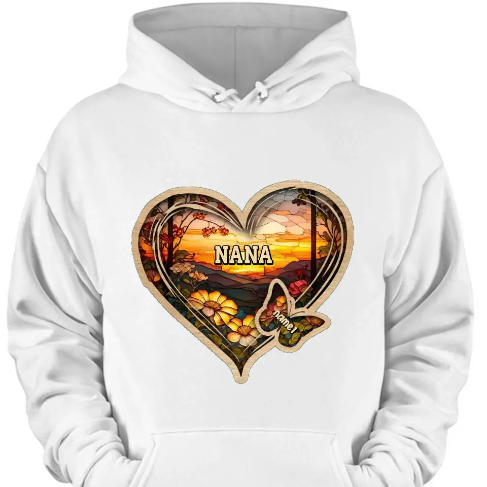 Personalized Christmas Mom and Grandma Butterfly Heart Stained Glass Pattern Clothes