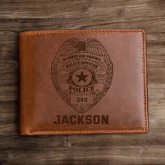 Personalized Law Enforcement Officer Custom Name Laser Leather Wallet