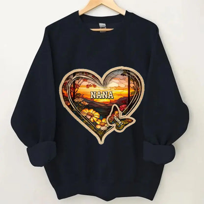 Personalized Christmas Mom and Grandma Butterfly Heart Stained Glass Pattern Clothes