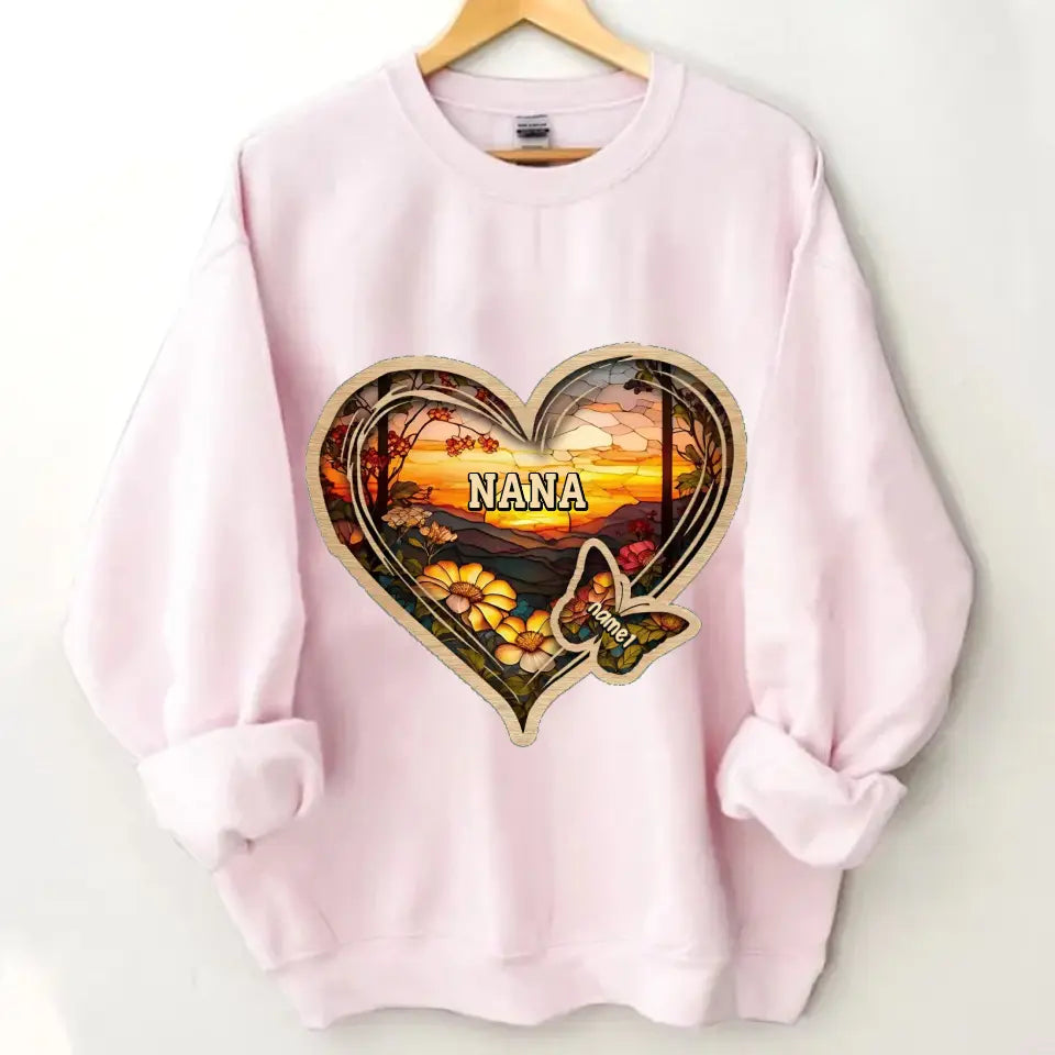 Personalized Christmas Mom and Grandma Butterfly Heart Stained Glass Pattern Clothes